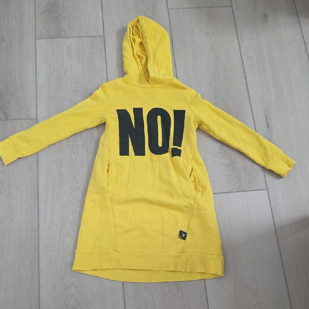 nununu Yellow Hoodie Dress with Black Print